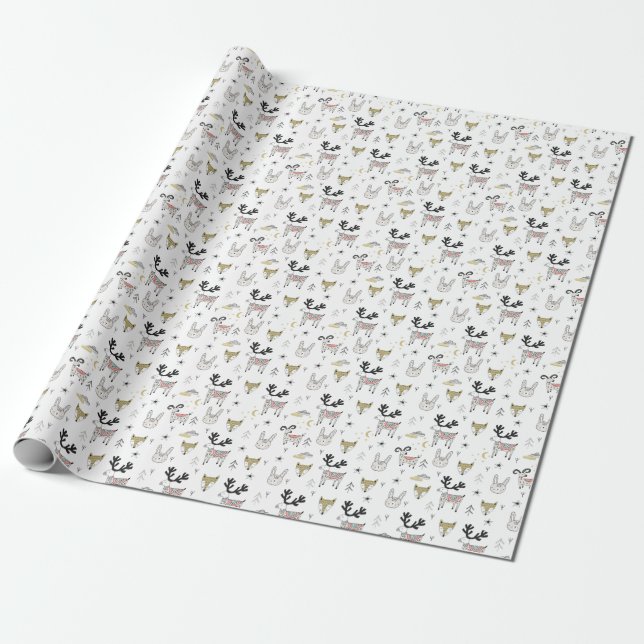 Papier Cadeau Motif animal de griffonnage de région boisée (Déroulé)