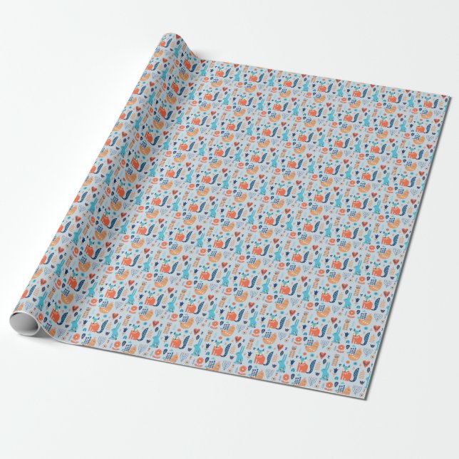 Papier Cadeau Motif animal de région boisée d'art populaire (Déroulé)