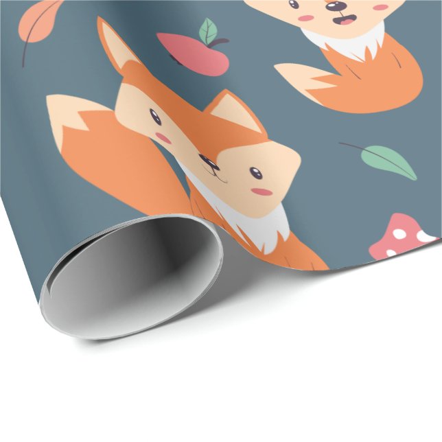 Papier Cadeau Motif animal du renard orange (Coin rond)