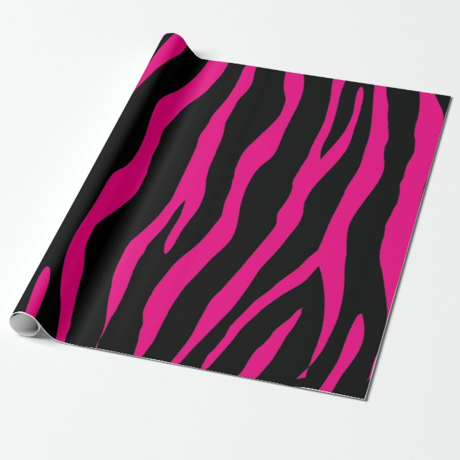 Papier Cadeau Motif animal imprimé noir et rose néon (Déroulé)