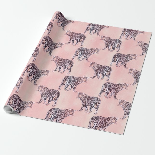 Papier Cadeau Motif animal léopard rose moderne (Déroulé)