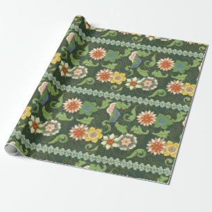 Papier Cadeau Motif antique cloisonné chinois : Vert Jade
