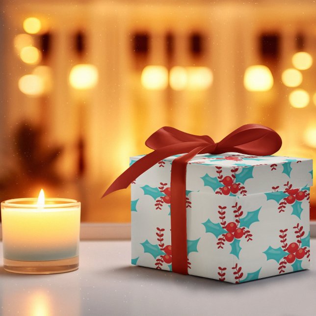 Papier Cadeau Motif Aqua et Red Holiday Berries (Créateur téléchargé)