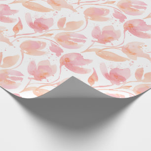 Papier Cadeau Motif aquarelle abstrait en pêche et rose