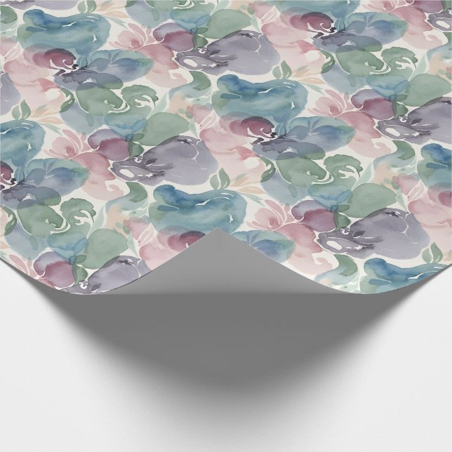 Papier Cadeau Motif Aquarelle Abstraite Teal Mauve Rose (Coin)