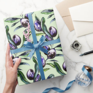 Papier Cadeau Motif aquarelle de branche d'olivier 