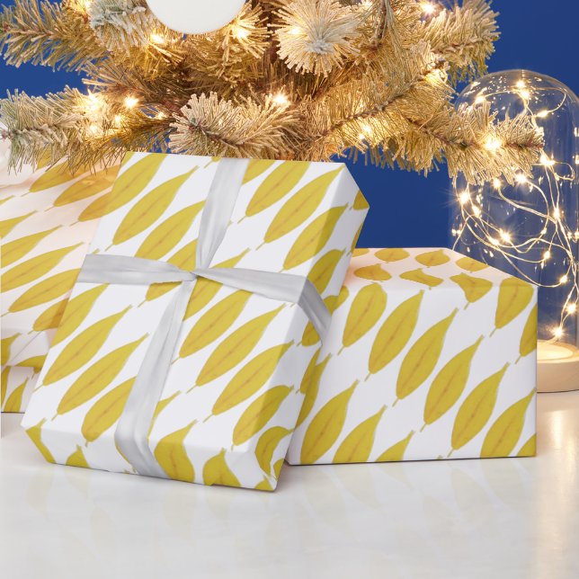 Papier Cadeau Motif aquarelle de feuilles jaunes d'automne (Vacances)