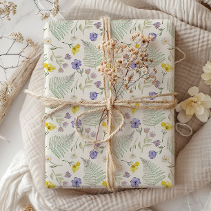 Papier Cadeau Motif aquarelle de fleurs sauvages moderne chic 