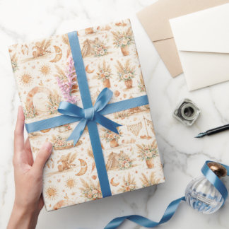 Papier Cadeau Motif aquarelle de mariage bohème dans le désert
