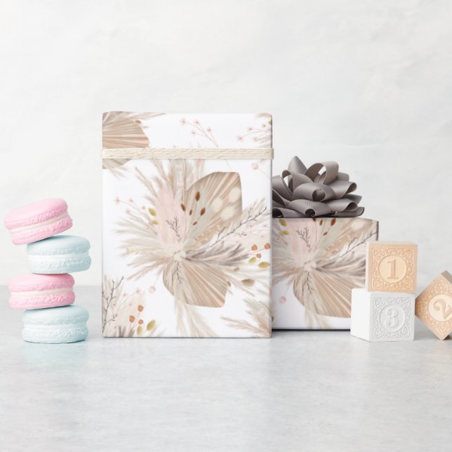 Papier Cadeau Motif aquarelle désert d'herbe séchée boho pampas (Baby Shower)