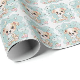 Papier Cadeau Motif aquarelle pastel de bébé mignon chiot