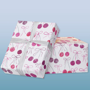 Papier Cadeau Motif aquarelle Rubans et Nœuds Cerises