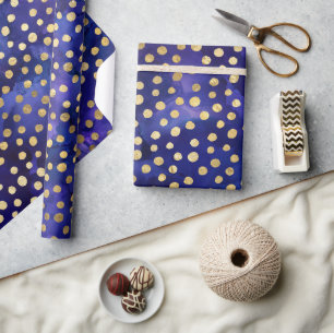 Papier Cadeau Motif aquarelle violet avec pois dorés