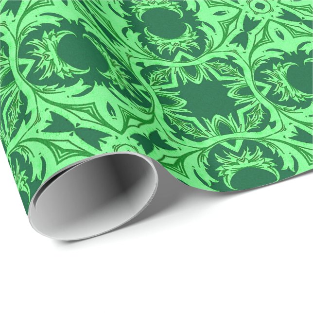 Papier Cadeau Motif arabesque orné - Vert émeraude (Coin rond)