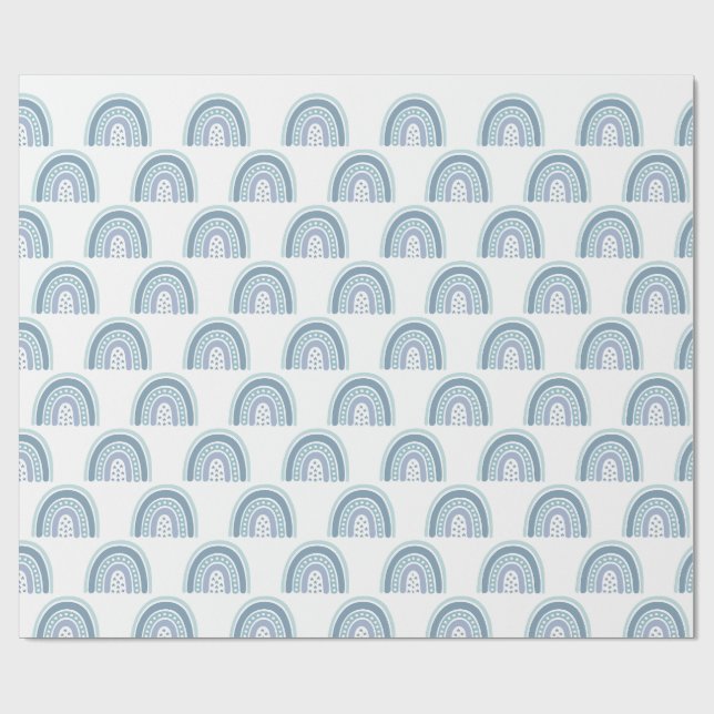 Papier Cadeau Motif arc-en-ciel bleu Boho (Plat)