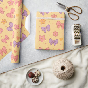 Papier Cadeau Motif Arcs en Pastel & Fleurs – Jolies Filles Jaun