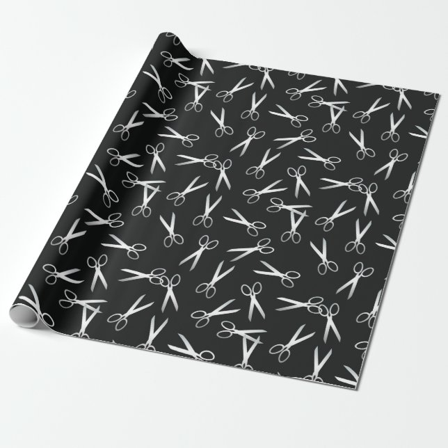 Papier Cadeau Motif argenté de ciseaux (Déroulé)