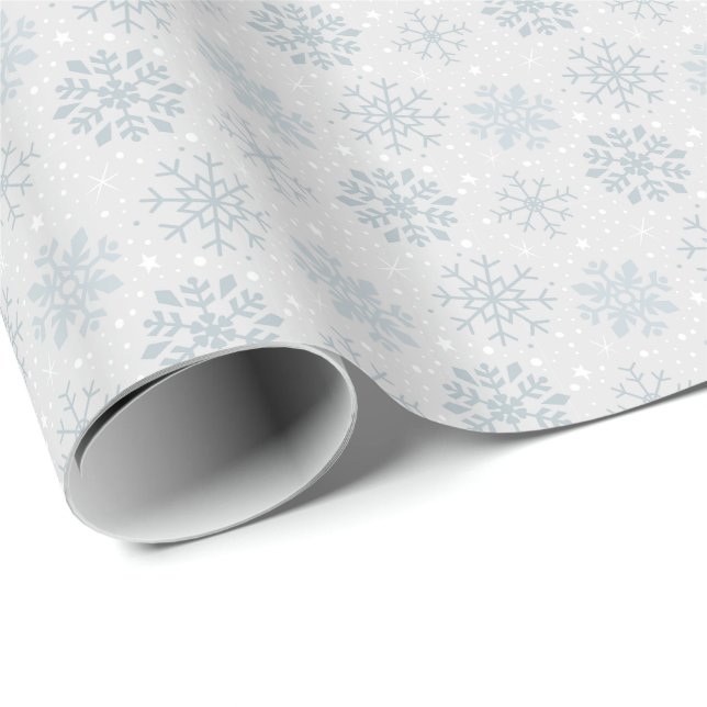 Papier Cadeau Motif argenté de flocon de neige de Noël (Coin rond)
