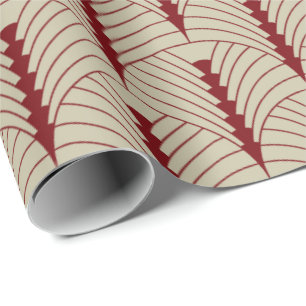 Papier Cadeau Motif Art Déco 03 - Rouge de minuit sur blanc cass