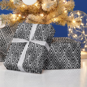 Papier Cadeau Motif Art déco argenté et diamant noir