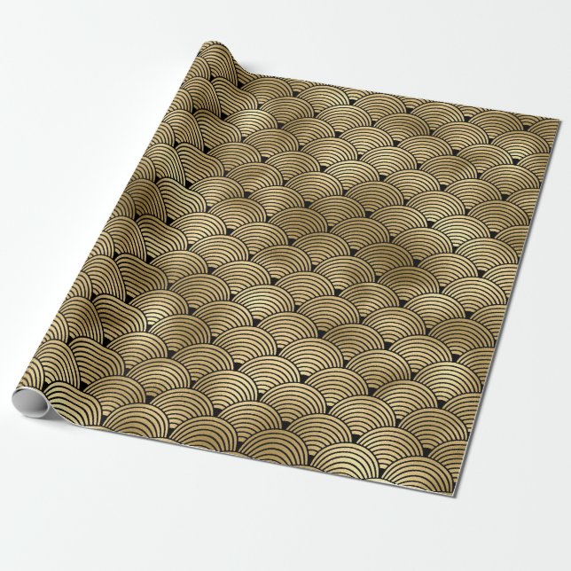 Papier Cadeau Motif Art déco Black and Gold (Déroulé)