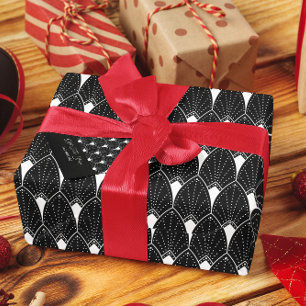 Papier Cadeau Motif Art Déco Blanc Sur Noir