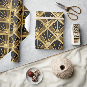 Papier Cadeau Motif Art Déco élégant noir et or