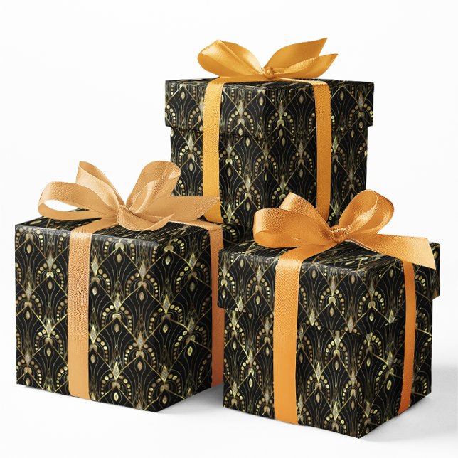 Papier Cadeau Motif Art déco Gold et Black gram (Créateur téléchargé)