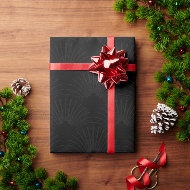 Papier Cadeau Motif art déco noir monochromatique sur gris foncé (Cadeau de vacances)