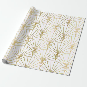 Papier Cadeau Motif art déco or sur blanc