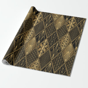Papier Cadeau Motif Art déco. Simples grappes noir et or