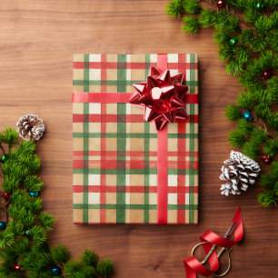 Papier Cadeau Motif artistique à carreaux à l'aquarelle vert et