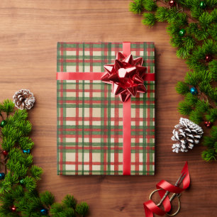 Papier Cadeau Motif artistique à carreaux classique vert rouge a
