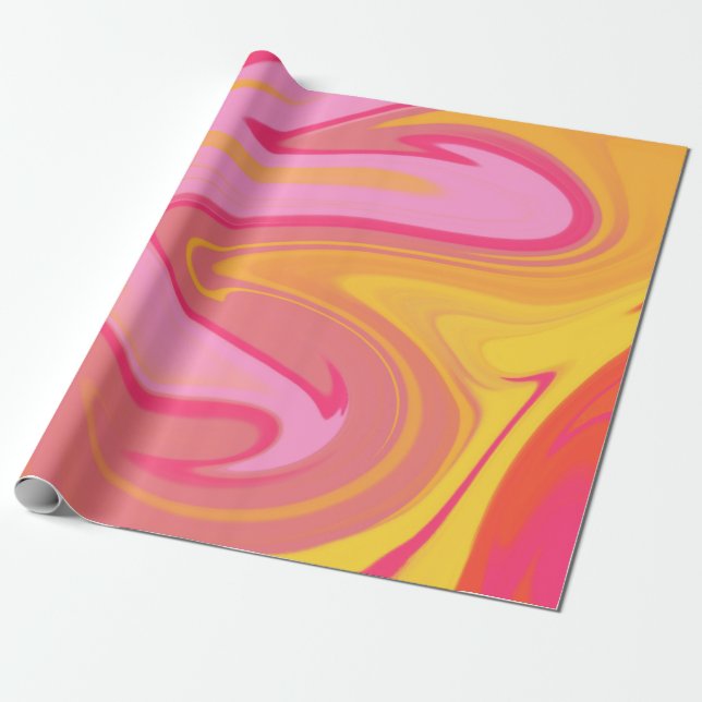 Papier Cadeau Motif artistique abstrait rose pâle jaune rouge (Déroulé)