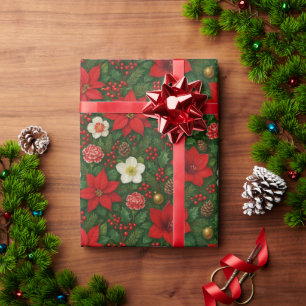 Papier Cadeau Motif artistique floral de poinsettia botanique él