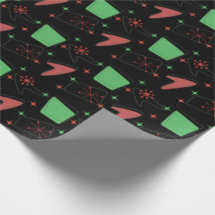 Papier Cadeau Motif atomique de Holiday Retro en noir