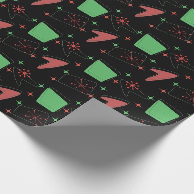 Papier Cadeau Motif atomique de Holiday Retro en noir (Coin)