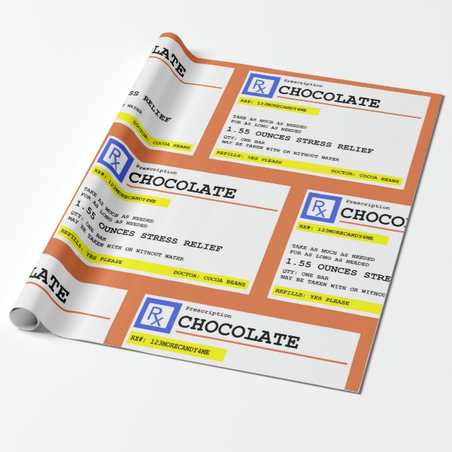 Papier Cadeau Motif au chocolat sur ordonnance Humoristique (Déroulé)