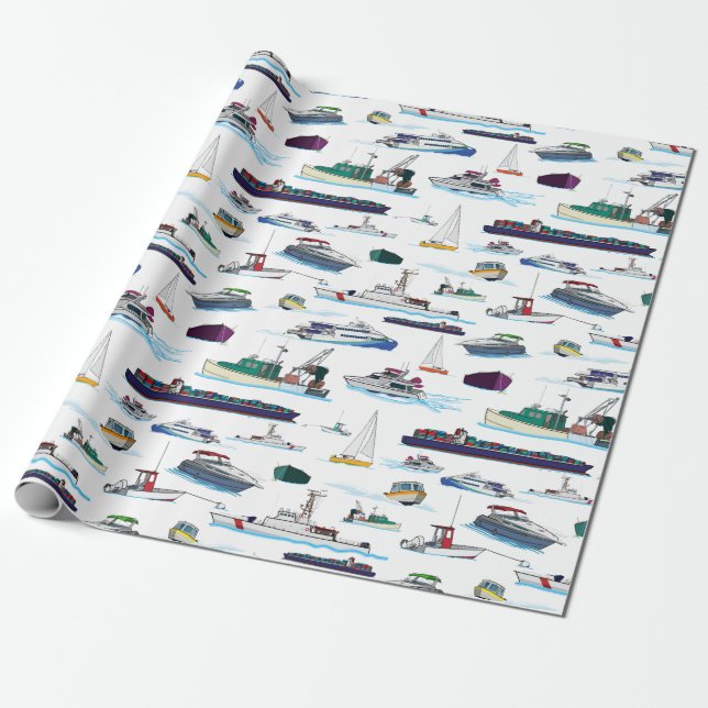 Papier Cadeau Motif au hasard des bateaux et des navires (Déroulé)