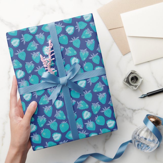 Papier Cadeau Motif aux fraises bleues (Cadeaux)