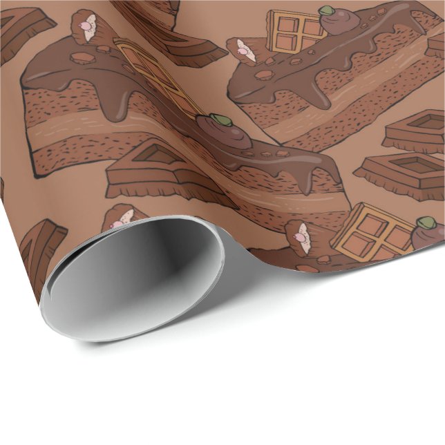 Papier Cadeau  Motif avec des morceaux de gâteau au chocolat (Coin rond)