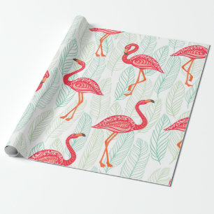 Papier Cadeau Motif avec des ornements flamands roses sur un fon