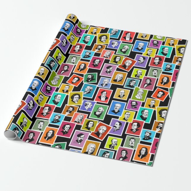 Papier Cadeau Motif avec portraits des plus grands compositeurs (Déroulé)