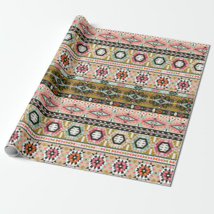 Papier Cadeau Motif Aztèque Tribal Coloré Boho géométrique
