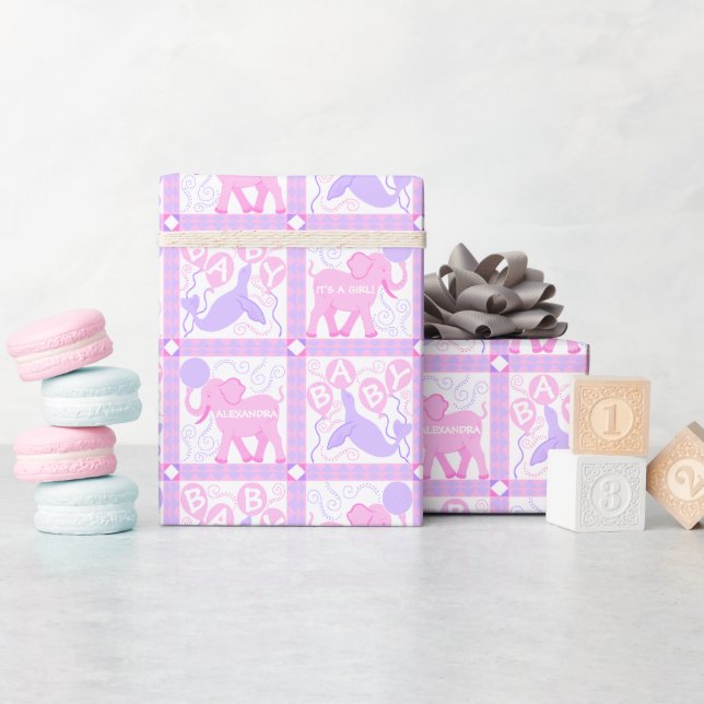 Papier Cadeau Motif Baby shower de cirque rose Personnalisé (Baby Shower)