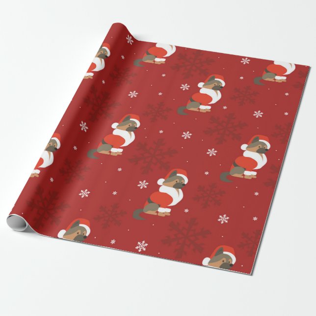 Papier Cadeau Motif berger allemand de Noël (Déroulé)