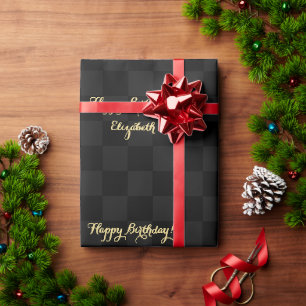 Papier Cadeau Motif Black Check Moderne Personnalisé Faux Gold S