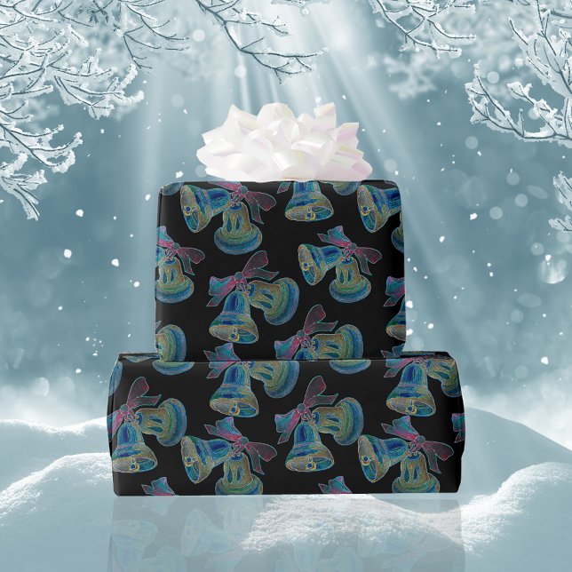 Papier Cadeau Motif Black Light Neon Christmas Bells (Créateur téléchargé)