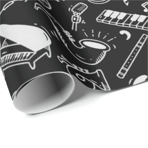 Papier Cadeau Motif Black & White Instruments