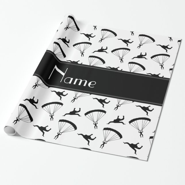 Papier Cadeau Motif blanc nommé personnalisé de parachutisme (Déroulé)